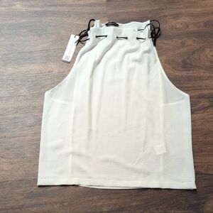 HAODUOYI White Sleeveless Blouse with Black Accents